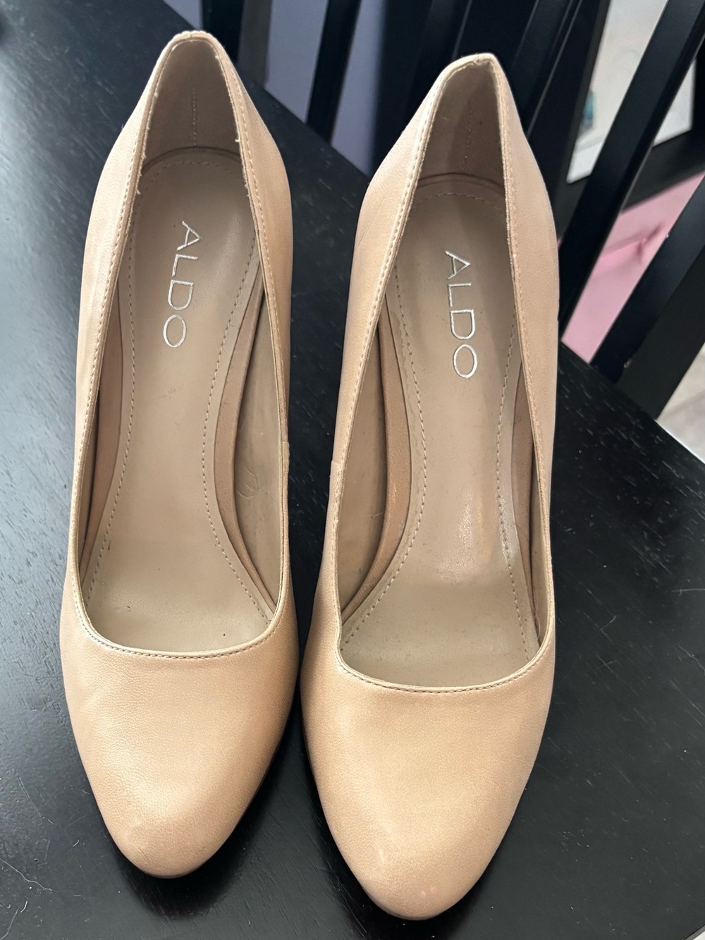 ALDO Nude Pointed-Toe Leather High Heels